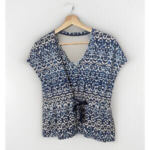 Tommy Bahama Top Blue White Cap Sleeve Cinch Waist Coastal Beach Summer XS